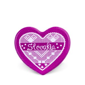 Drevená magnetka Slovakia srdce fialová