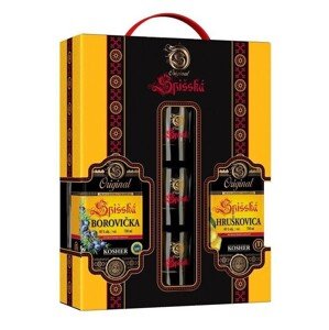 Spišská Borovička KOSHER 40% 0,7L + Hruškovica KOSHER 40% 0,7L + 3 poháriky v darčekovom balení