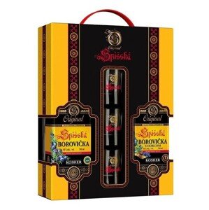 Spišská Borovička KOSHER 40% 0,7L + Borovička s horcom KOSHER 40% 0,7L + 3 poháriky v darčekovom balení