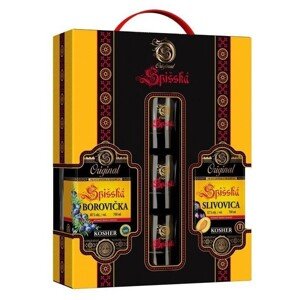 Spišská Slivovica KOSHER 52% 0,7L + Borovička s horcom KOSHER 40% 0,7L + 3 poháriky v darčekovom balení